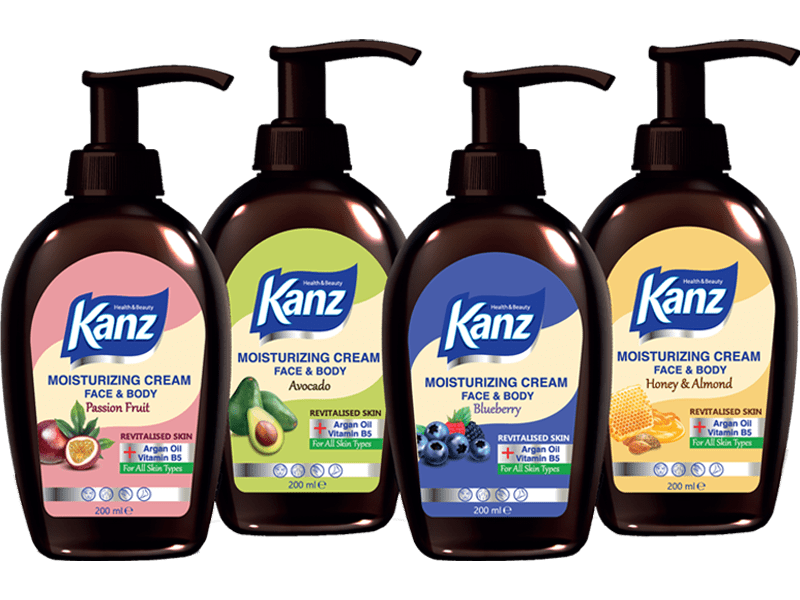 Four variants of fruit moisturising cream.